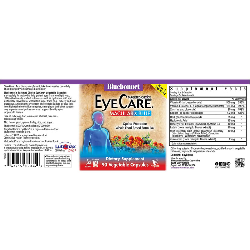 Bluebonnet Targeted Choice Eye Care Macular & Blue 90 Veg Capsules