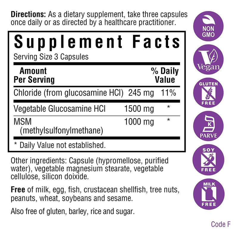 Bluebonnet Vegetarian Glucosamine & MSM 60 Veg Capsules - DailyVita