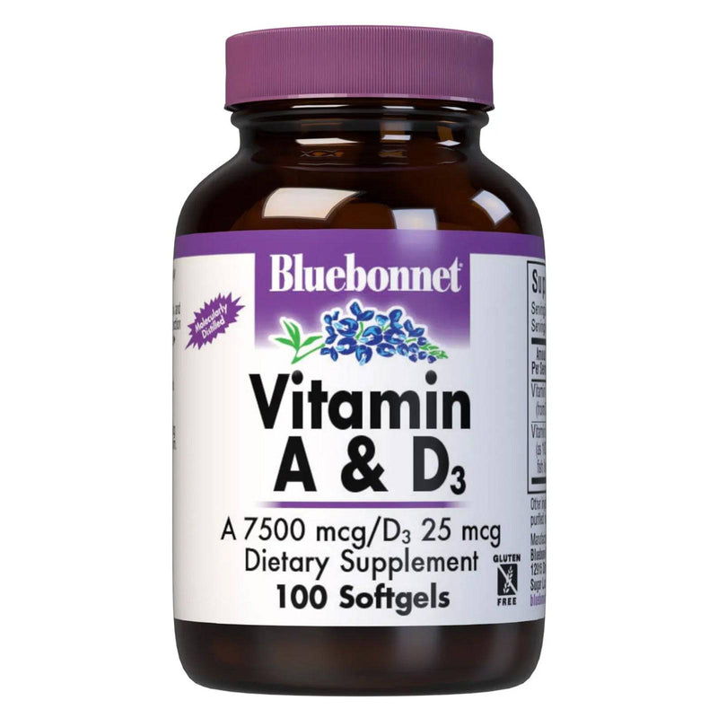 Bluebonnet Vitamin A & D3 750 mcg (25000 IU)/25 mcg (1000 IU) 100 Softgels