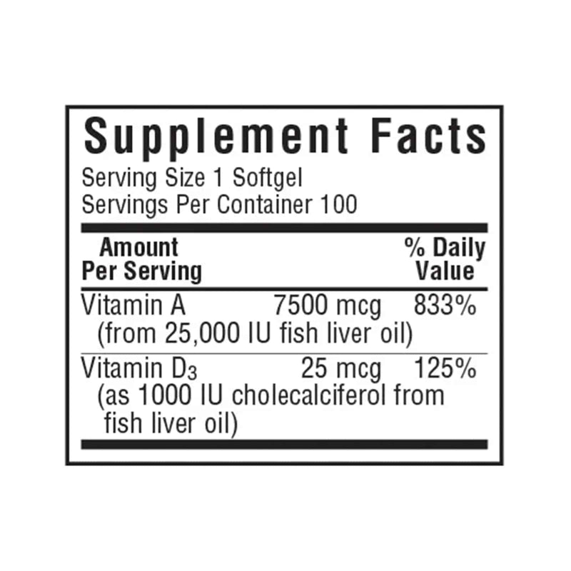 Bluebonnet Vitamin A & D3 750 mcg (25000 IU)/25 mcg (1000 IU) 100 Softgels