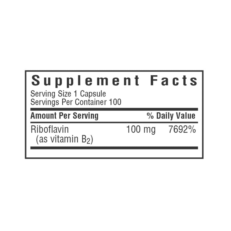 Bluebonnet Vitamin B-2 100 mg 100 Veg Capsules