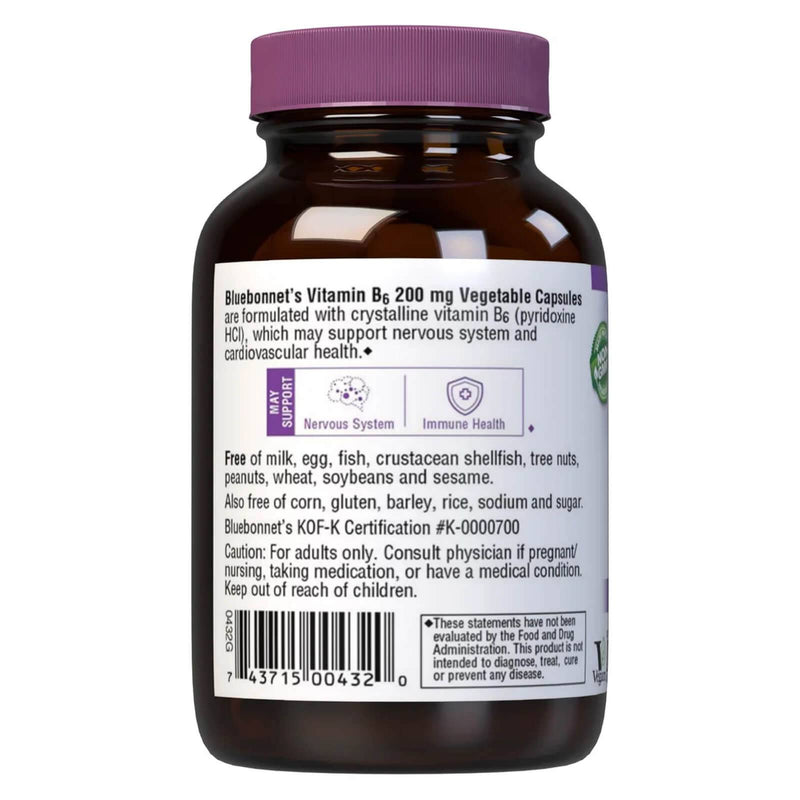 Bluebonnet Vitamin B-6 100 mg 90 Veg Capsules