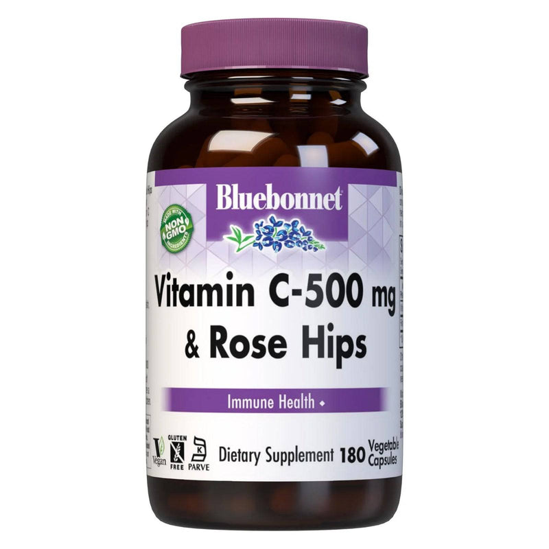 Bluebonnet Vitamin C-500 mg & Rose Hips 180 Veg Capsules