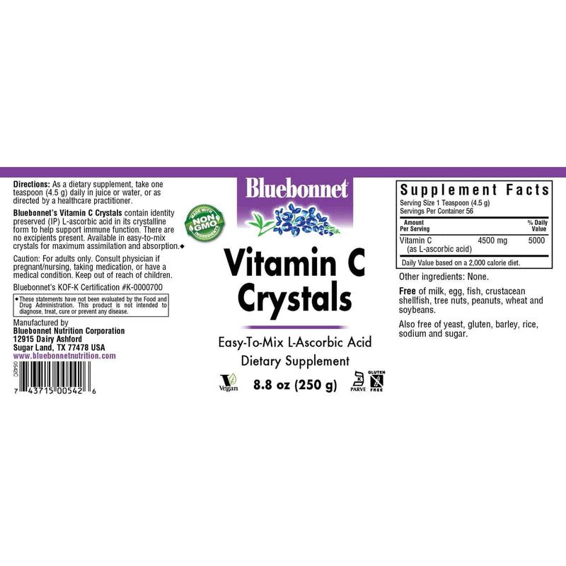 Bluebonnet Cristais de vitamina C Cristais de 8,8 oz