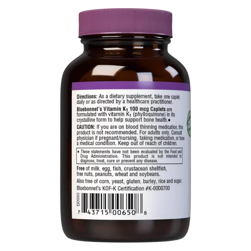 Bluebonnet Vitamin K1 100 mcg 100 Caplets