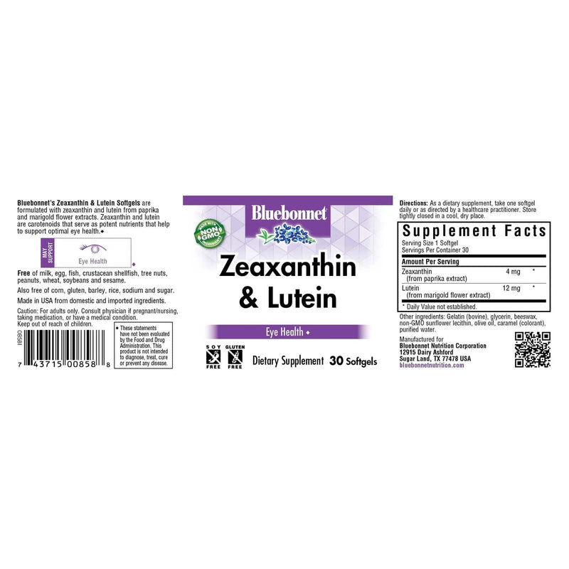 Bluebonnet Zeaxanthin & Lutein 30 Softgels