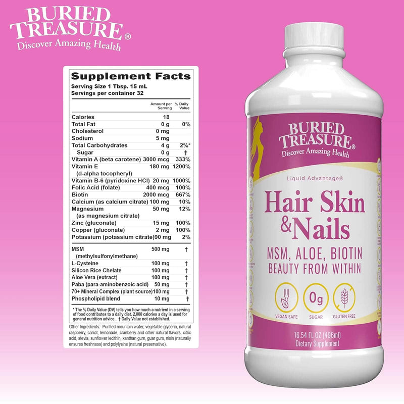 Buried Treasure Hair Skin &amp; Nail - Nutrientes de magnesio 16fl.oz (473ml)