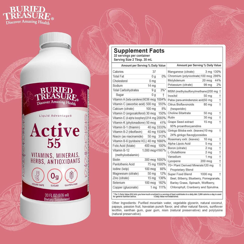 Buried Treasure Active 55 minerais vitamínicos 32 fl.oz (946ml)