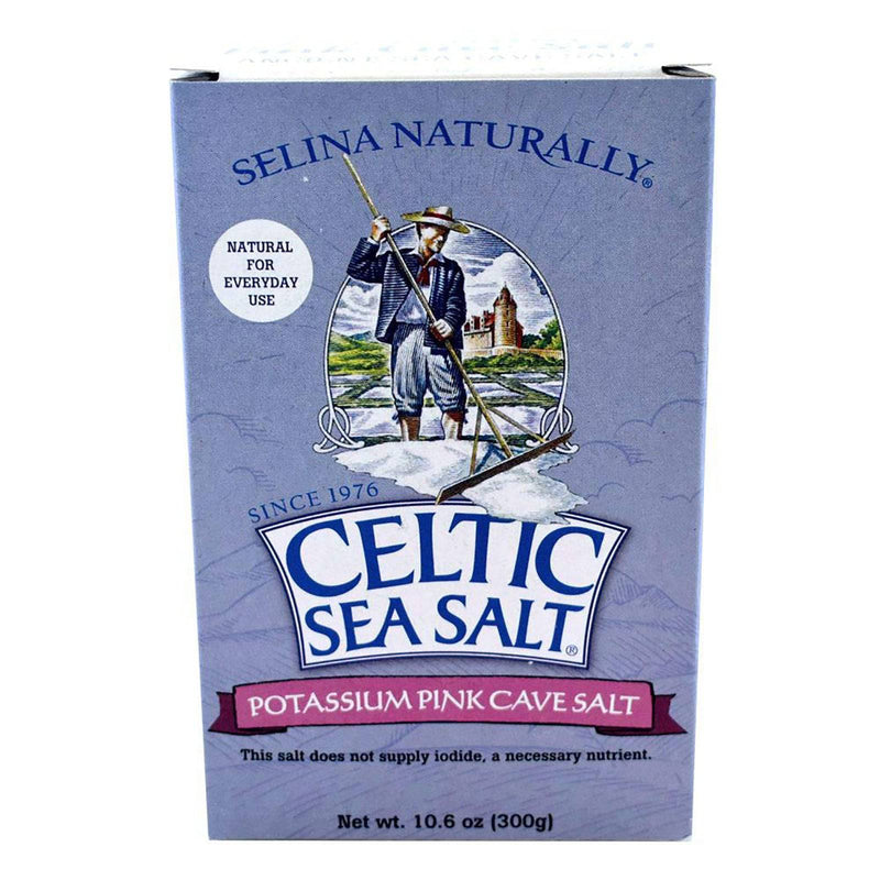 Celtic Salt de caverna cor-de-rosa de potássio, grão fino extra, natural, luz em sódio, 10.6oz