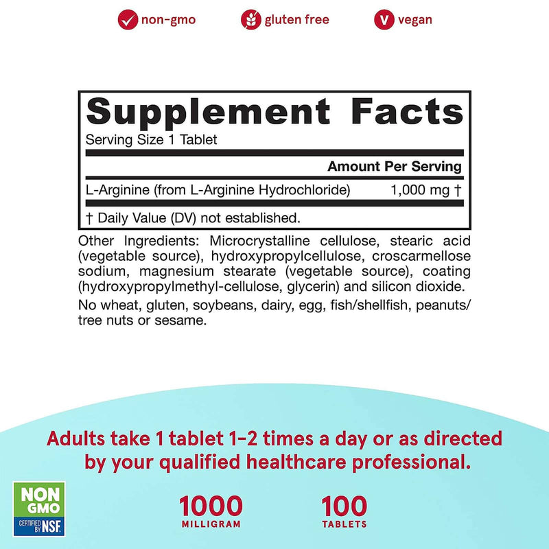 Jarrow Formulas Arginine 1000 mg 100 Tablets