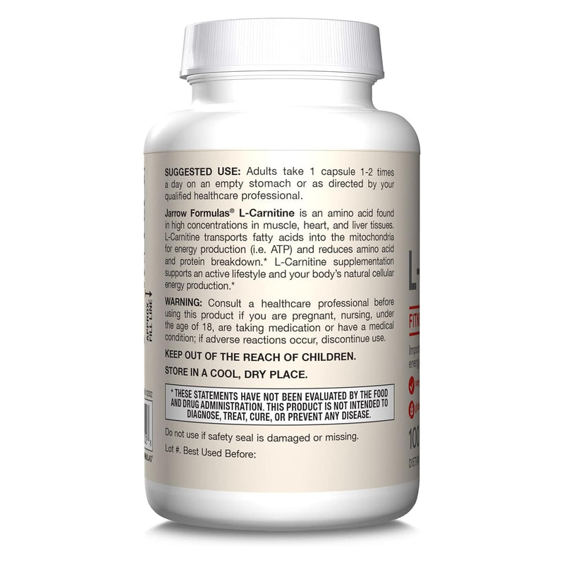 Jarrow Formulas, L-carnitina, 500 mg, 100 cápsulas vegetarianas