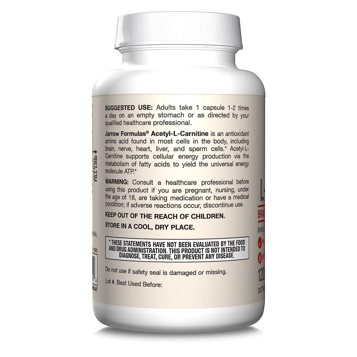 Jarrow Formulas Acetyl L-Carnitine 500 mg 120 Veggie Caps