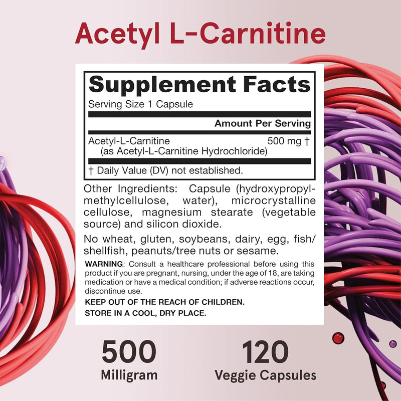 Jarrow Formulas, Acetil L-carnitina, 500 mg, 120 cápsulas vegetarianas