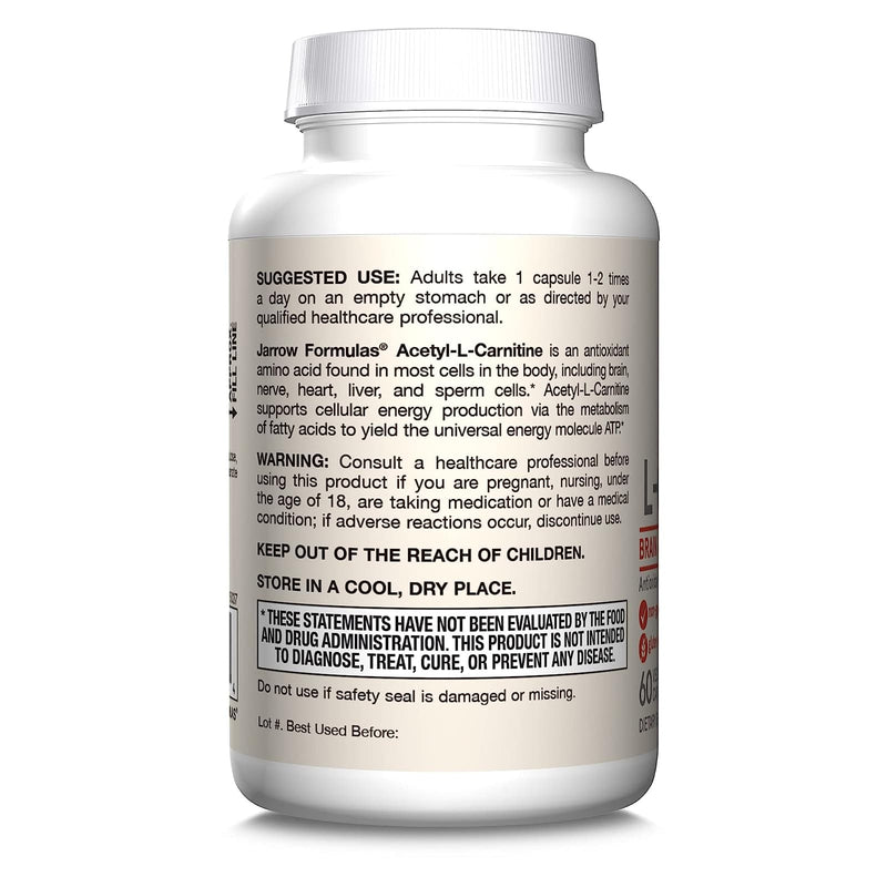 Jarrow Formulas, Acetil L-carnitina, 500 mg, 60 cápsulas vegetarianas