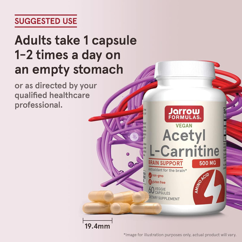 Jarrow Formulas, Acetil L-carnitina, 500 mg, 60 cápsulas vegetarianas