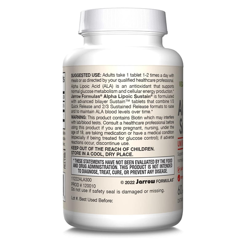 Jarrow Formulas Alpha Lipoic Sustain with Biotin 300 mg 60 Tablets