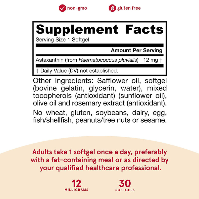 Jarrow Formulas Astaxanthin 12 mg 30 Softgels