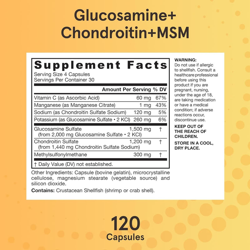 Jarrow Formulas Glucosamine + Chondroitin + MSM with Manganese and Vitamin C 120 Capsules