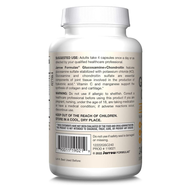 Jarrow Formulas Glucosamine + Chondroitin with Manganese and Vitamin C 240 Capsules