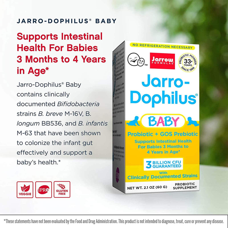 Jarrow Formulas, Jarro-Dophilus Baby, Probiótico para bebés, 3 meses - 4 años, 3 mil millones de bacterias vivas, 2.1 oz