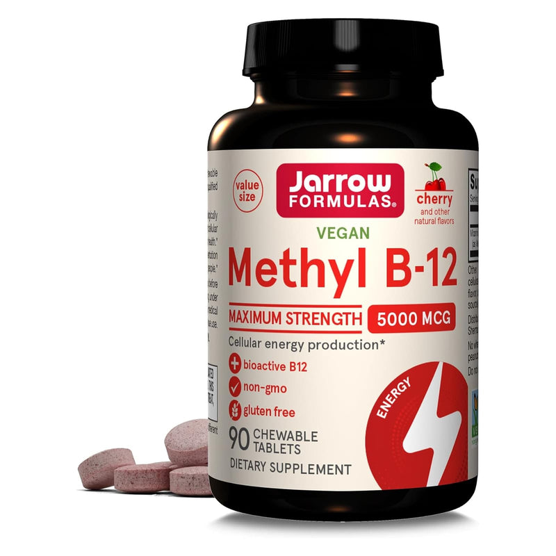 Jarrow Formulas Methyl B-12 Cherry Methylcobalamin 5000 mcg 90 Chewable Tablets