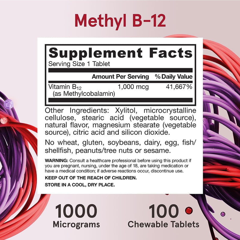 Jarrow Formulas Methyl B-12 Lemon 1,000 mcg 100 Chewable Lozenges