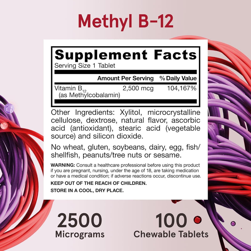 Jarrow Formulas Methyl B-12 Tropical 2,500 mcg 100 Chewable Tablets