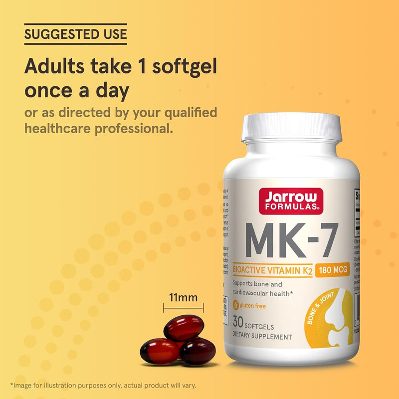 Jarrow Formulas、MK-7、最も活性の高いビタミンK2、180 mcg、30ソフトジェル