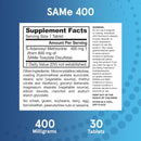 Jarrow Formulas Natural SAM-e (S-Adenosyl-L-Methionine) 400 400 mg 30 Enteric-Coated Tablets - DailyVita