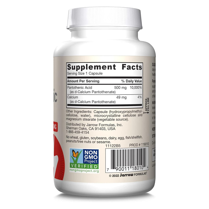 Jarrow Formulas Pantothenic Acid B5 500 mg 100 Veggie Caps