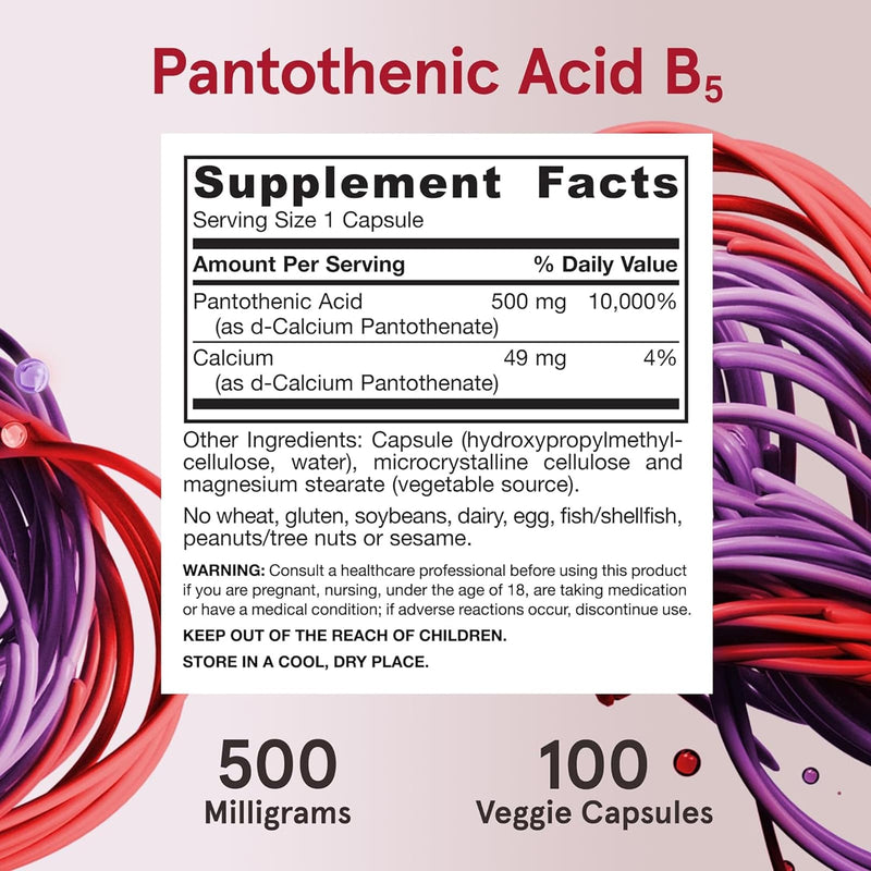 Jarrow Formulas Pantothenic Acid B5 500 mg 100 Veggie Caps