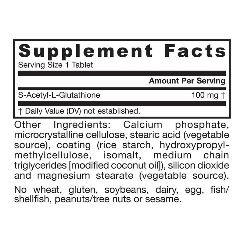 Fórmulas Jarrow, S-Acetil L-Glutationa, 100 mg, 60 Comprimidos