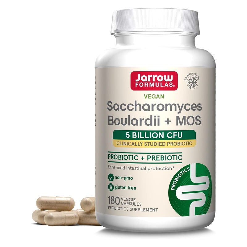 Jarrow Formulas Saccharomyces Boulardii Plus MOS 5 Billion Probiotic + Prebiotic 180 Veggie Capsules