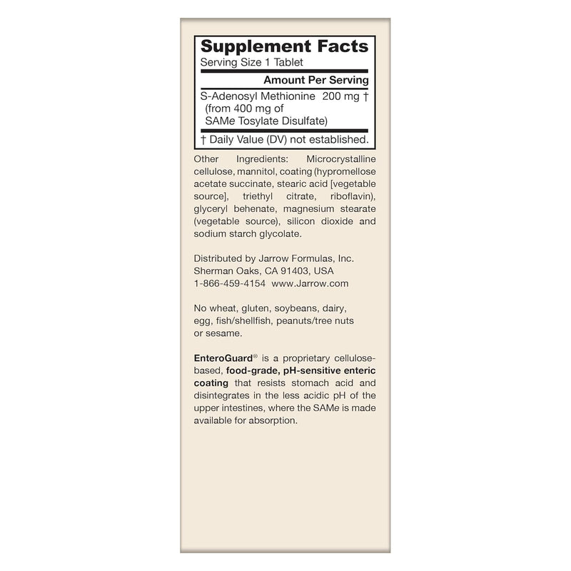 Fórmulas Jarrow, SAMe 200, S-Adenosil-L-Metionina, 200 mg, 20 Comprimidos