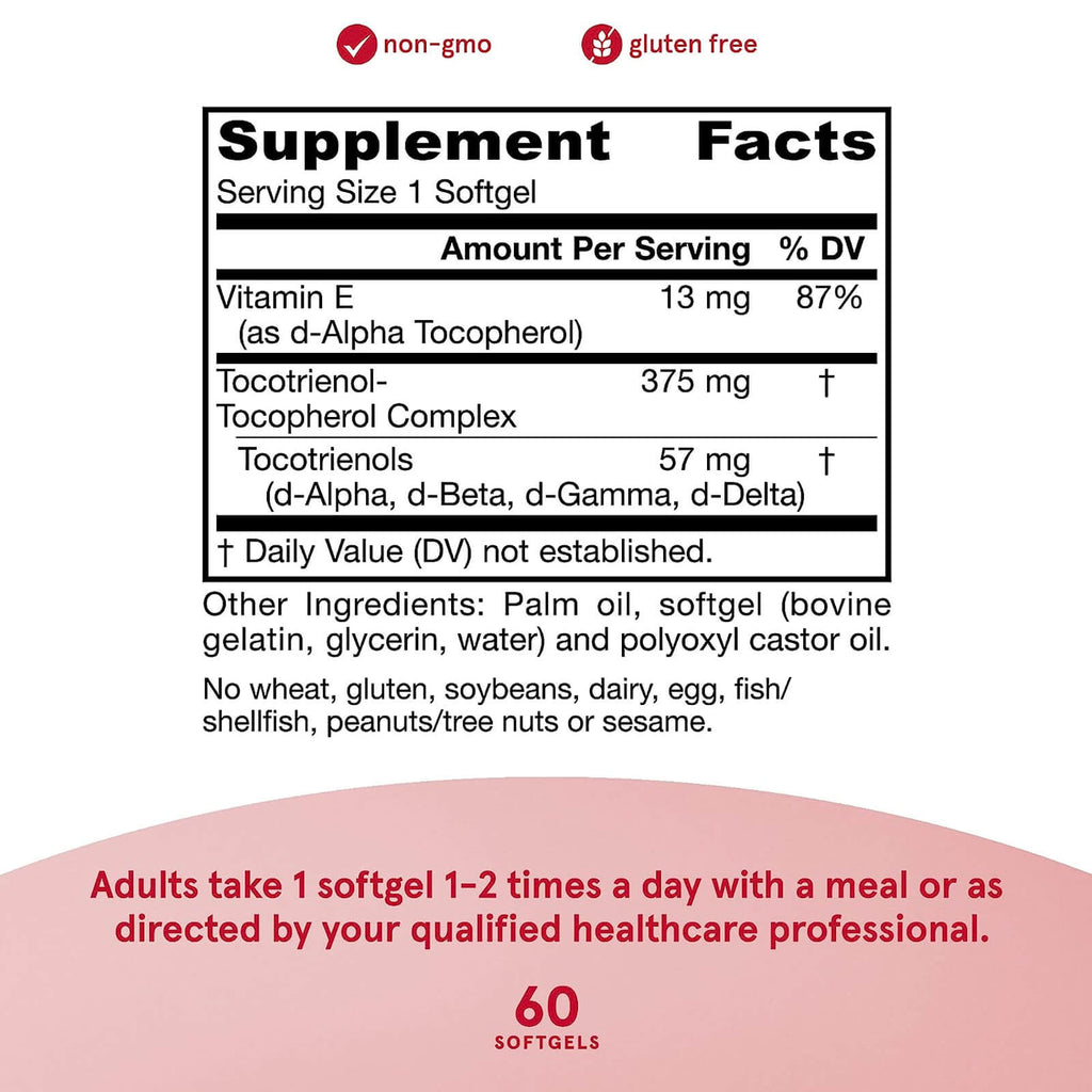Toco Supplement Jarrow Formulas Toco-Sorb Mixed Tocotrienols and Vitamin E 60 Softgels ...
