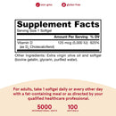 Jarrow Formulas Vitamin D3 Cholecalciferol 125 mcg (5,000 IU) 100 Softgels - DailyVita