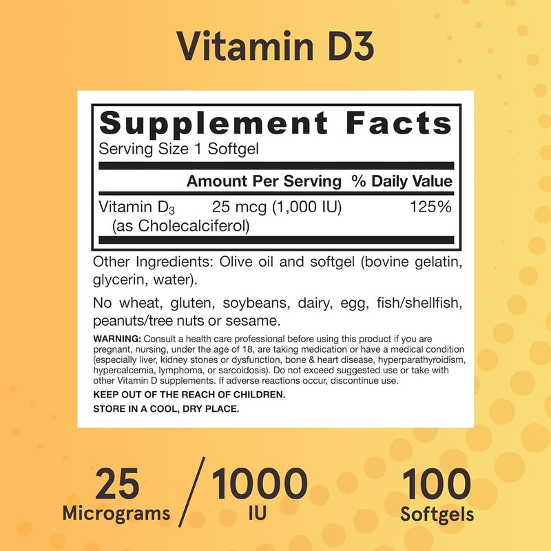 Jarrow Formulas Vitamin D3 Cholecalciferol 25 mcg (1,000 IU) 100 Softgels