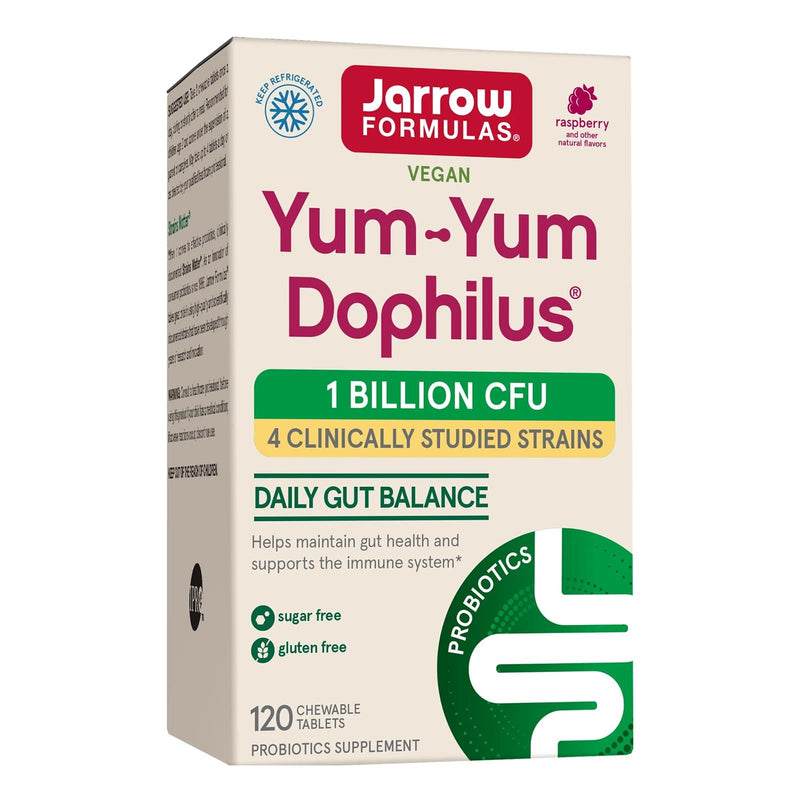 Jarrow Formulas yum-yum dophilus无糖！天然覆盆子风味，每2盖120咀嚼片的10亿生物