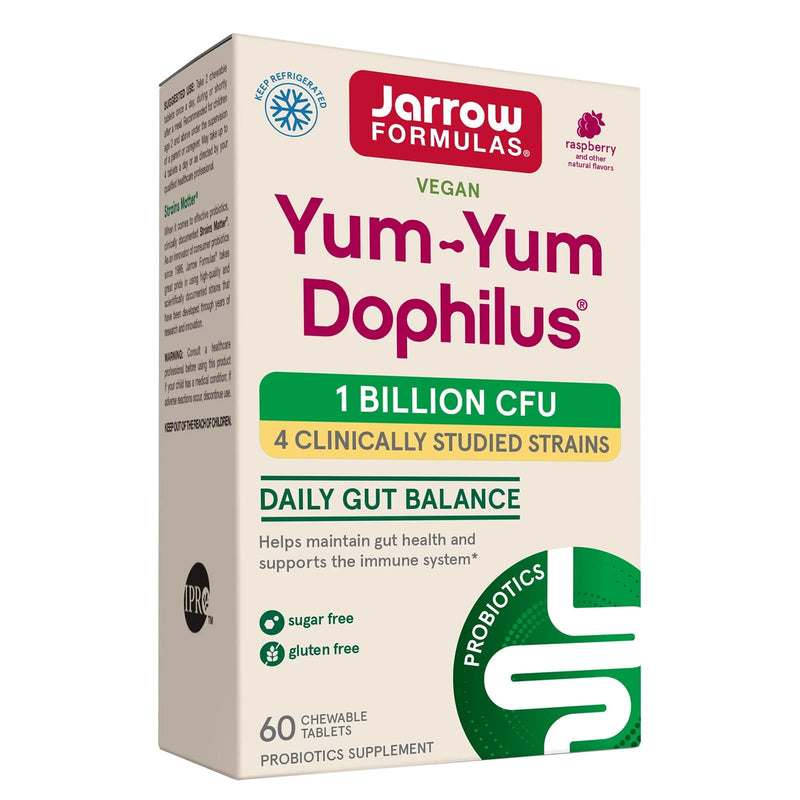 Jarrow Formulas yum-yum dophilus无糖！天然覆盆子风味10亿瓶每2个盖60咀嚼片