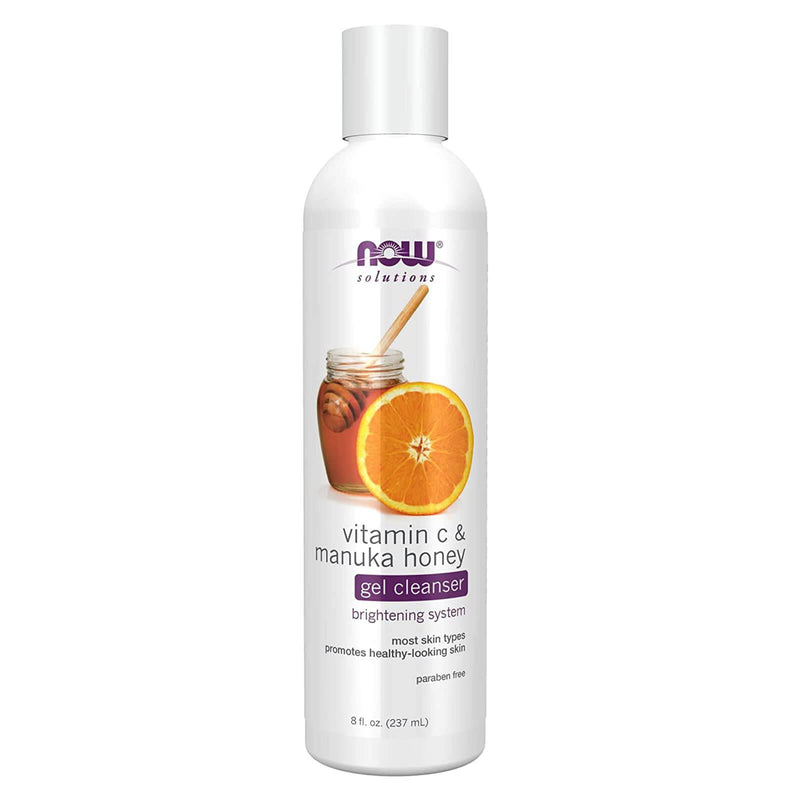 NOW Solutions, Vitamina C e Manuka Honey Gel Cleanser, Brightening System, Promove uma pele com aparência saudável, 8 onças