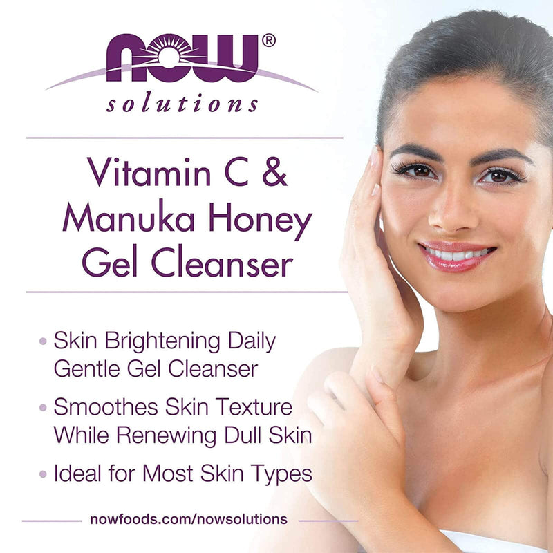 NOW Solutions, Vitamina C e Manuka Honey Gel Cleanser, Brightening System, Promove uma pele com aparência saudável, 8 onças