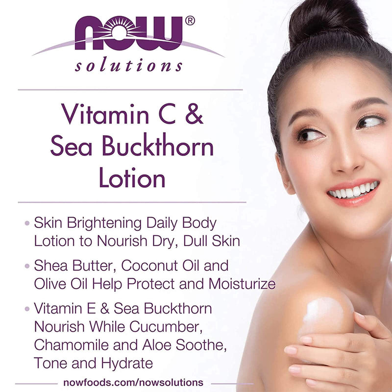 NOW Solutions, loción de vitamina C y espino cerval de mar, hidrata, repara y nutre la piel seca y opaca, 8 onzas