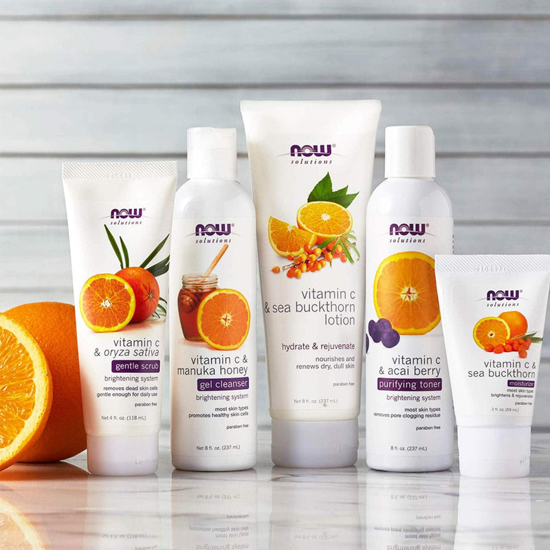 NOW Solutions, loción de vitamina C y espino cerval de mar, hidrata, repara y nutre la piel seca y opaca, 8 onzas