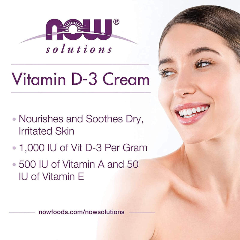 NOW Solutions, crema de vitamina D-3, 1000 UI por gramo, alta potencia, hidratación intensa, 4 onzas