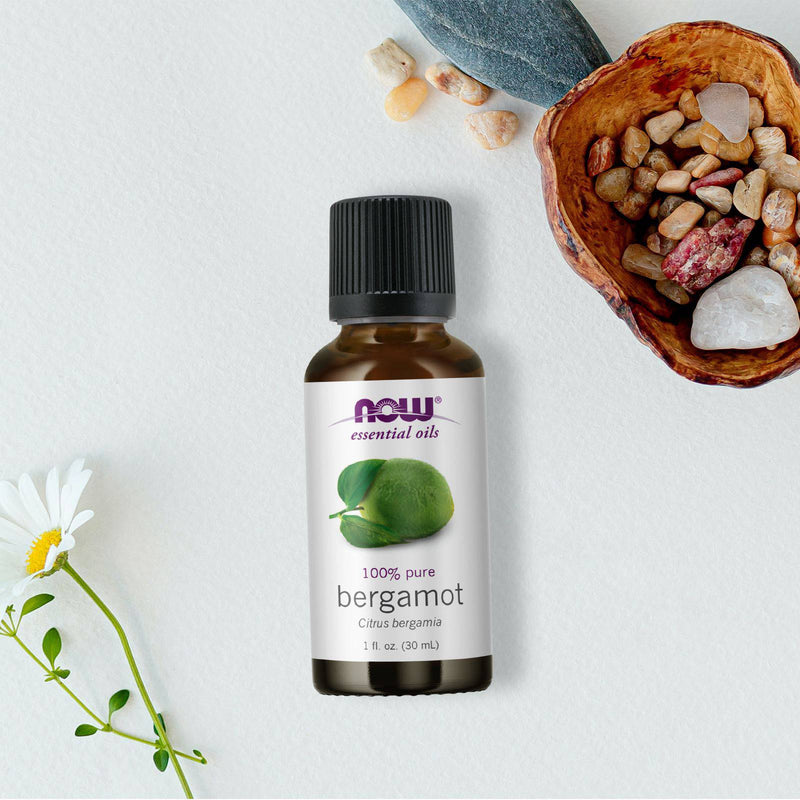 NOW Essential Oils, aceite de bergamota, dulce aroma de aromaterapia, prensado en frío, 100 % puro, vegano, tapa resistente a los niños, 1 onza