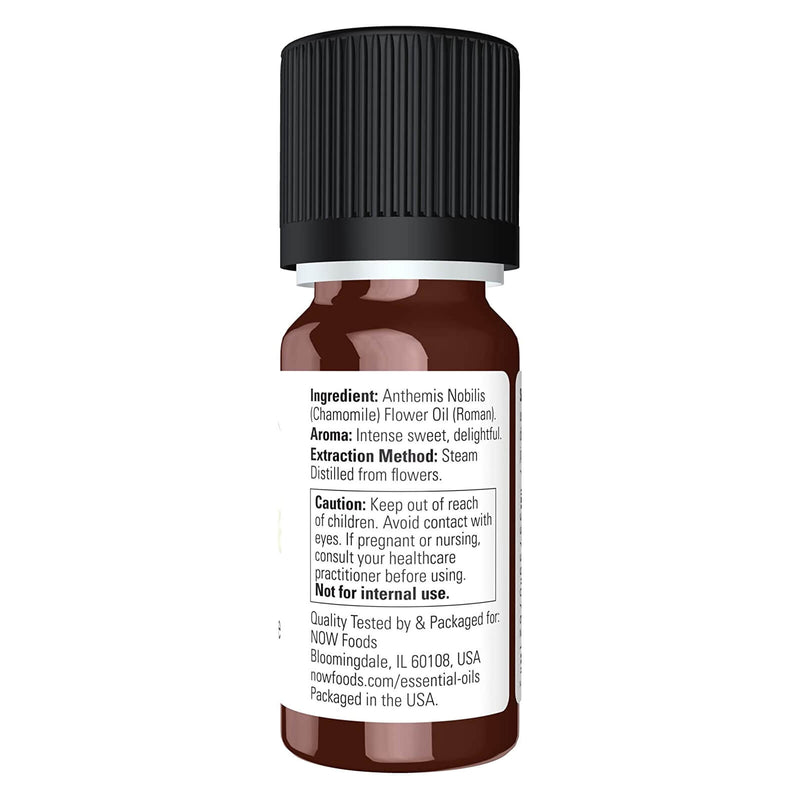 NOW Essential Oils, aceite de manzanilla, delicioso aroma de aromaterapia, destilado al vapor, 100 % puro, vegano, tapa resistente a los niños, 10 ml