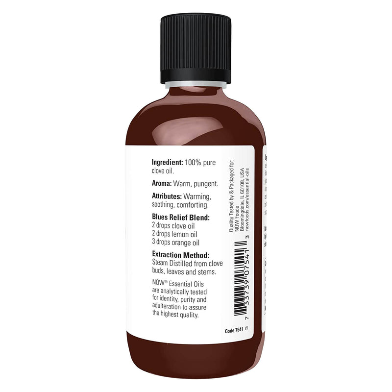 NOW óleos essenciais, óleo de cravo, aroma de aromaterapia balanceadora, destilado a vapor, 100% puro, vegano, tampa resistente a crianças, 4 onças