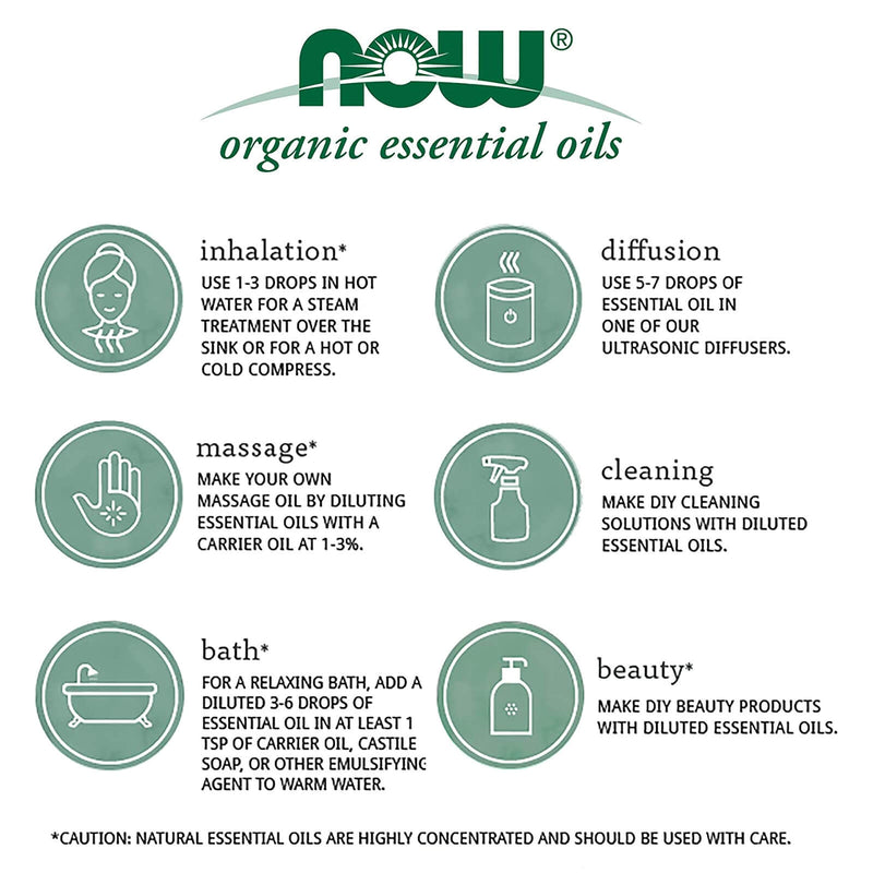 Óleos essenciais NOW, óleo de cravo orgânico, aroma de aromaterapia balanceador, destilado a vapor, 100% puro, vegano, tampa resistente a crianças, 1 onça