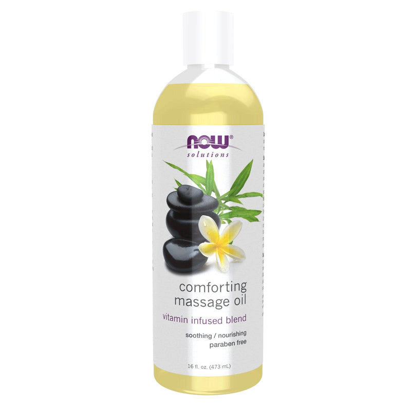 NOW Solutions, aceite de masaje reconfortante, mezcla con infusión de vitaminas, calmante y nutritivo, 16 onzas