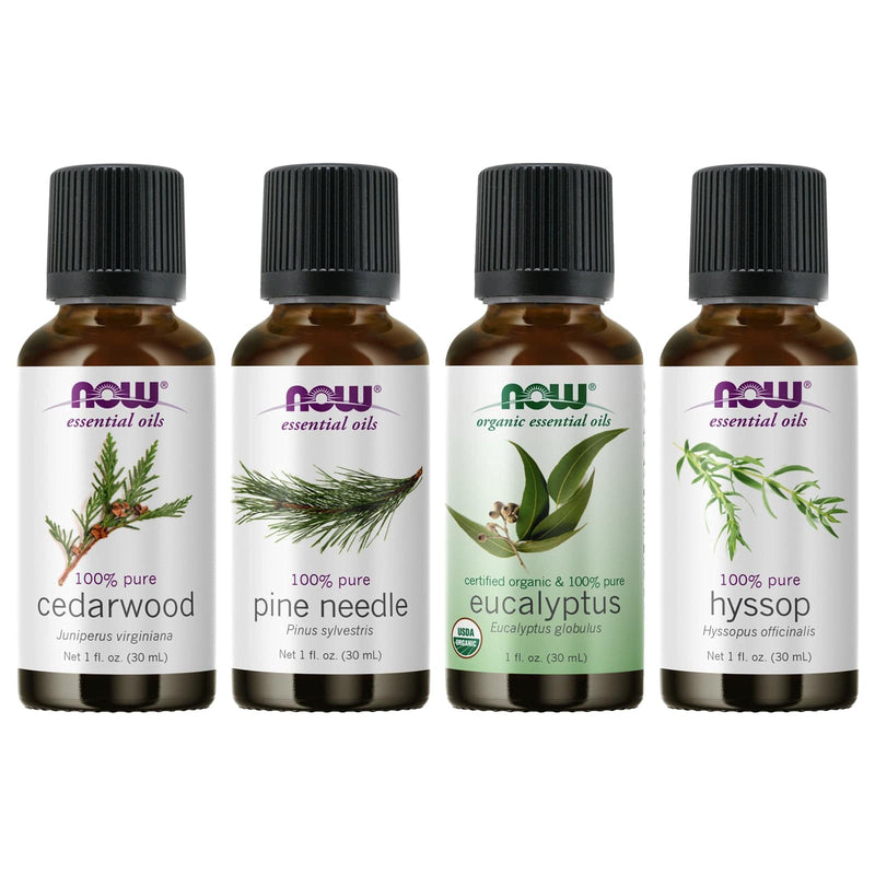 NOW Foods Essential Oil Bundle: Breathe Easy (Cedarwood Eucalyptus Pine Needle Hyssop)